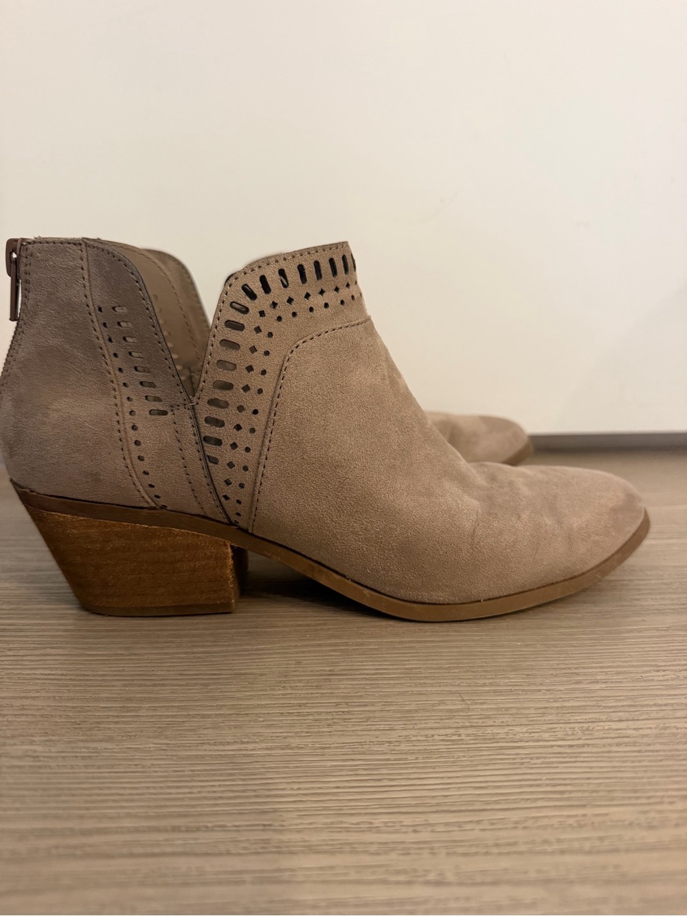 Carlos by Carlos Santana Taupe Suede Cutout Ankle Booties